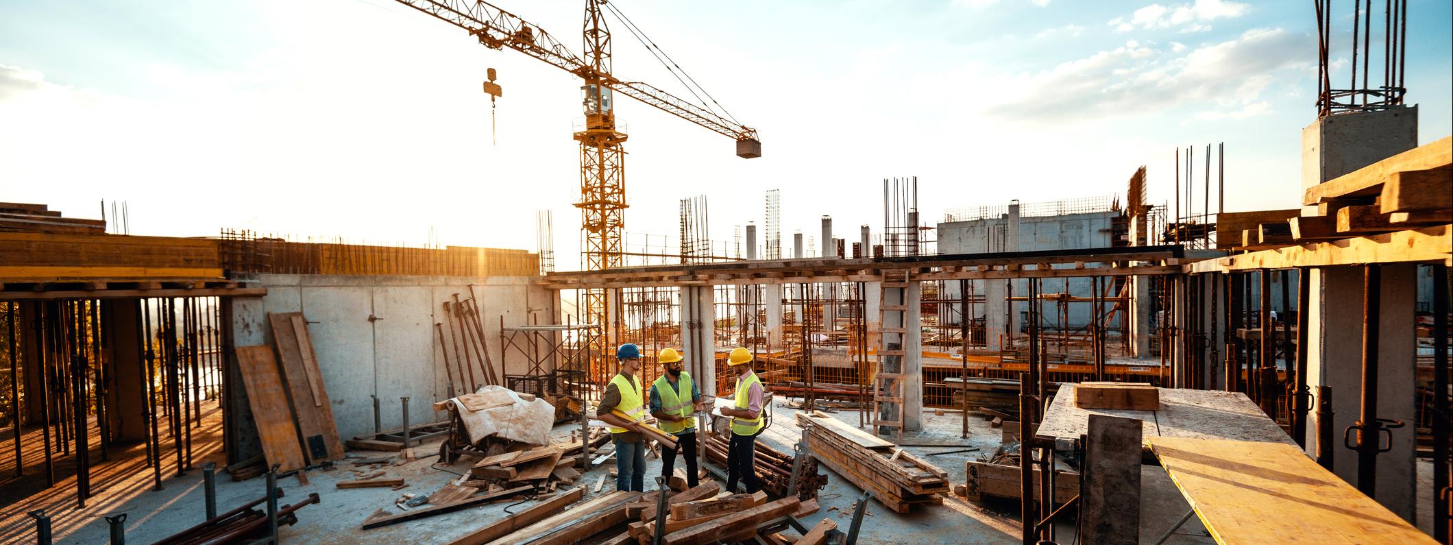 Construction workers in a building